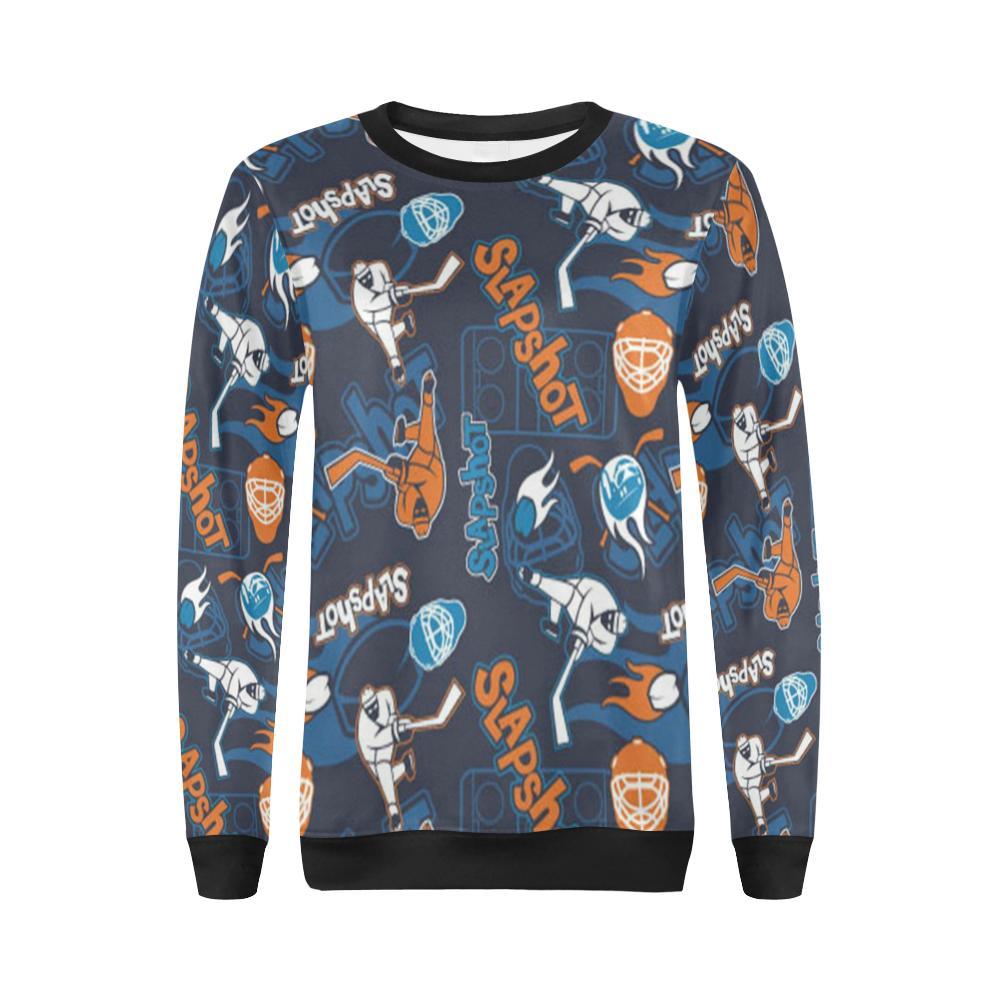 Pattern Print Hockey Women Crewneck Sweatshirt-grizzshop