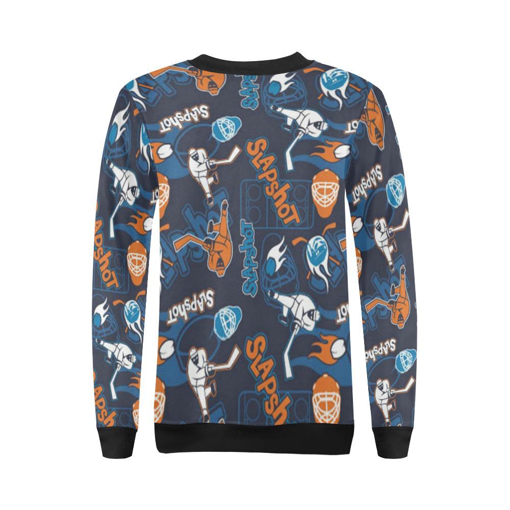 Pattern Print Hockey Women Crewneck Sweatshirt-grizzshop