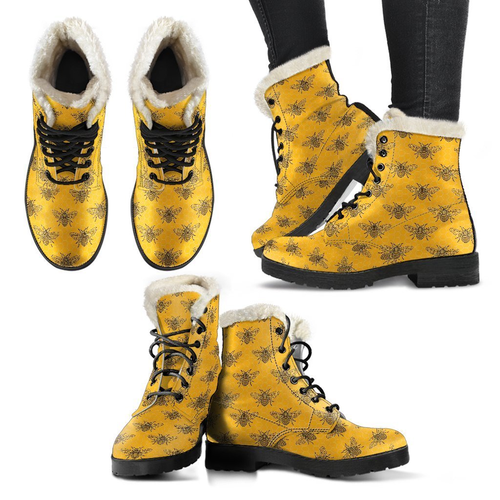 Pattern Print Honey Bee Diagram Gifts Comfy Winter Boots-grizzshop