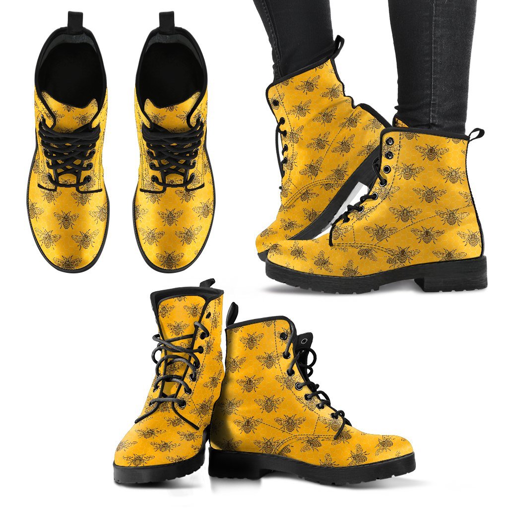 Pattern Print Honey Bee Diagram Gifts Men Women Leather Boots-grizzshop