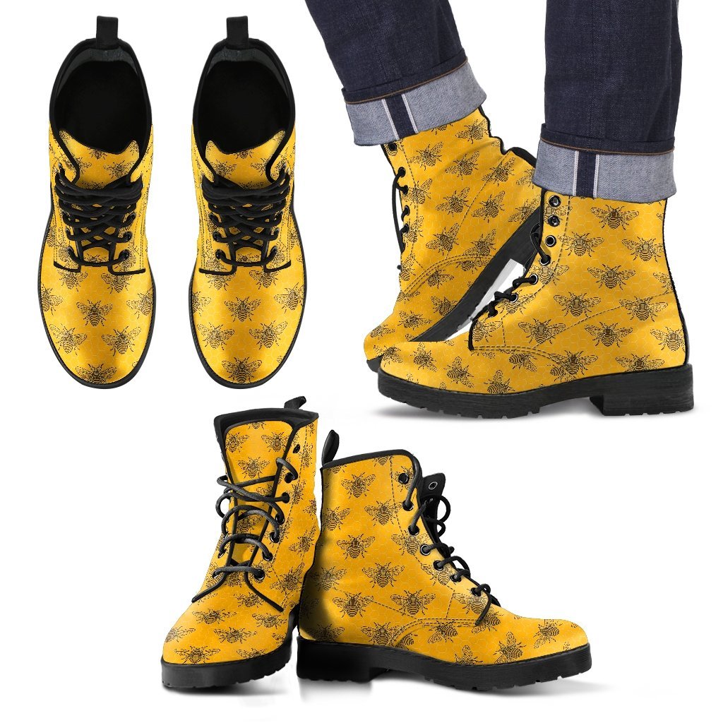 Pattern Print Honey Bee Diagram Gifts Men Women Leather Boots-grizzshop