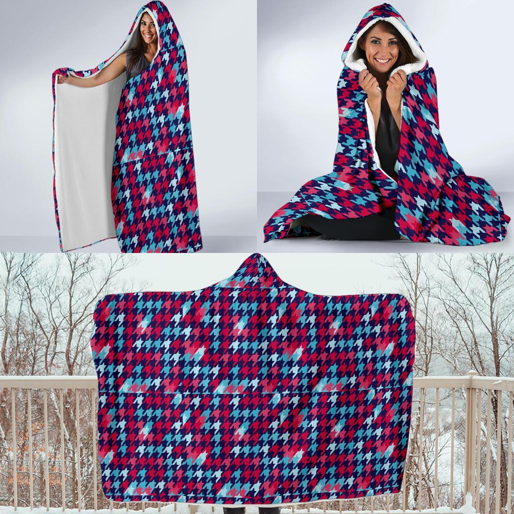 Pattern Print Houndstooth Hooded Blanket-grizzshop