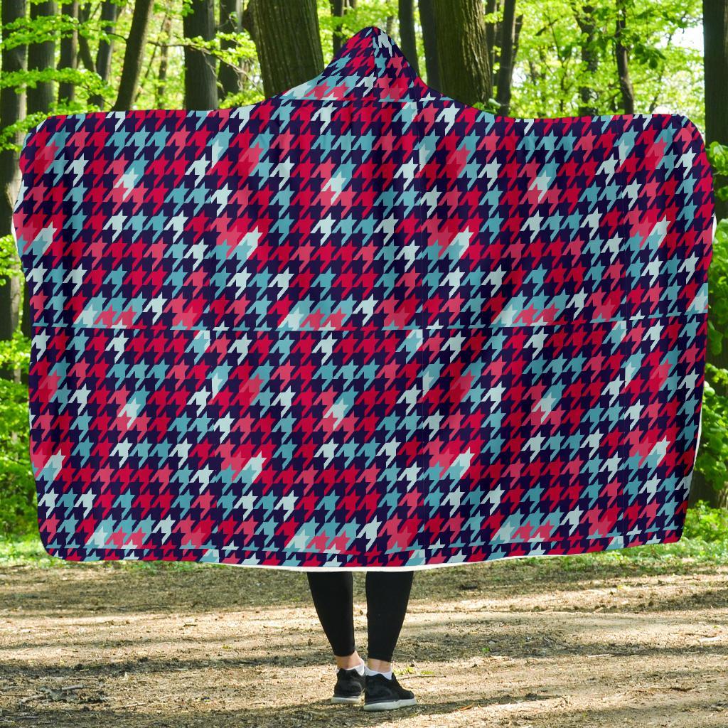 Pattern Print Houndstooth Hooded Blanket-grizzshop