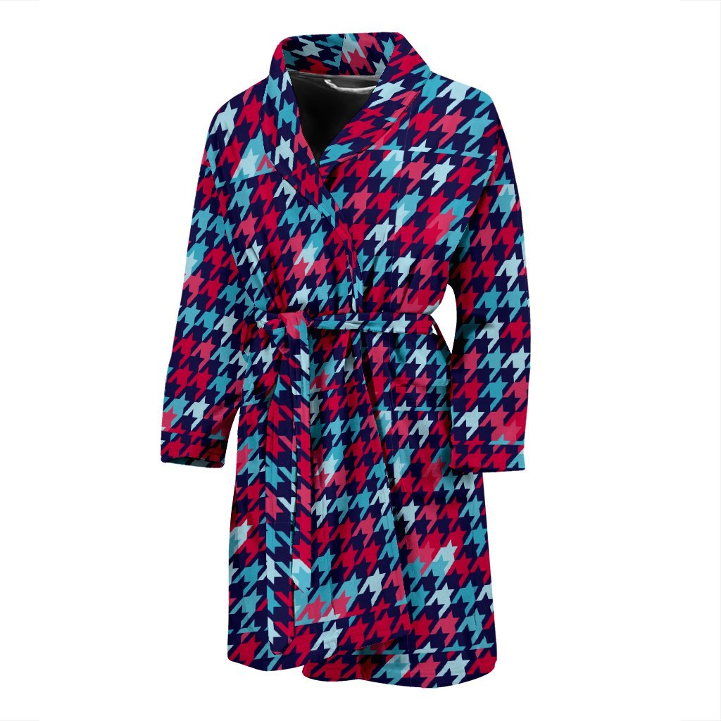 Pattern Print Houndstooth Men Long Robe-grizzshop