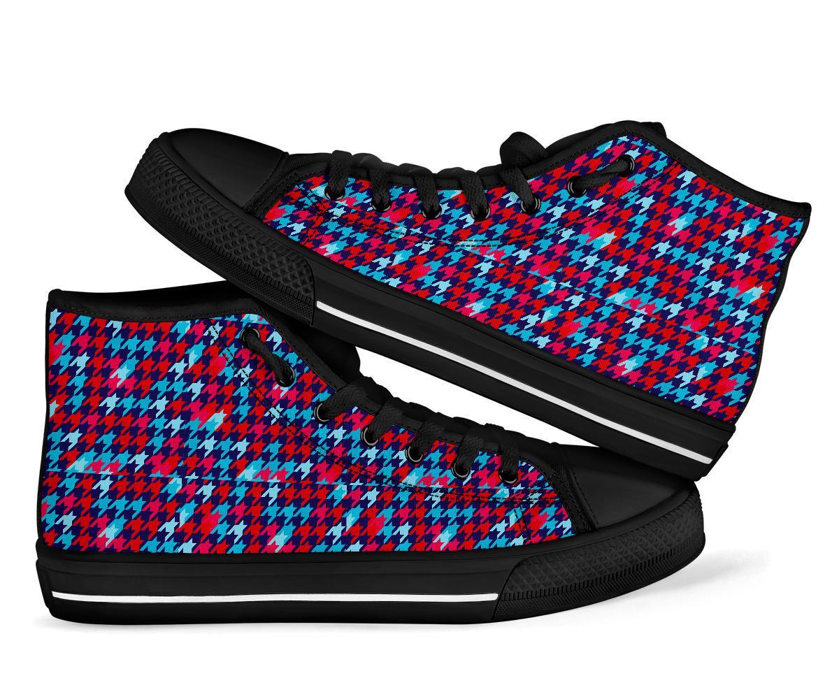 Pattern Print Houndstooth Men Women's High Top Shoes-grizzshop