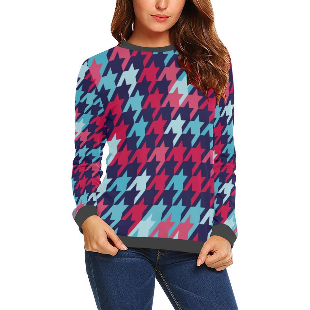 Pattern Print Houndstooth Women's Sweatshirt-grizzshop