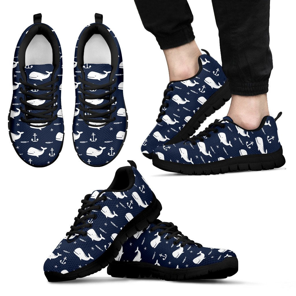 Pattern Print Humpback Whale Black Sneaker Shoes For Men Women-grizzshop