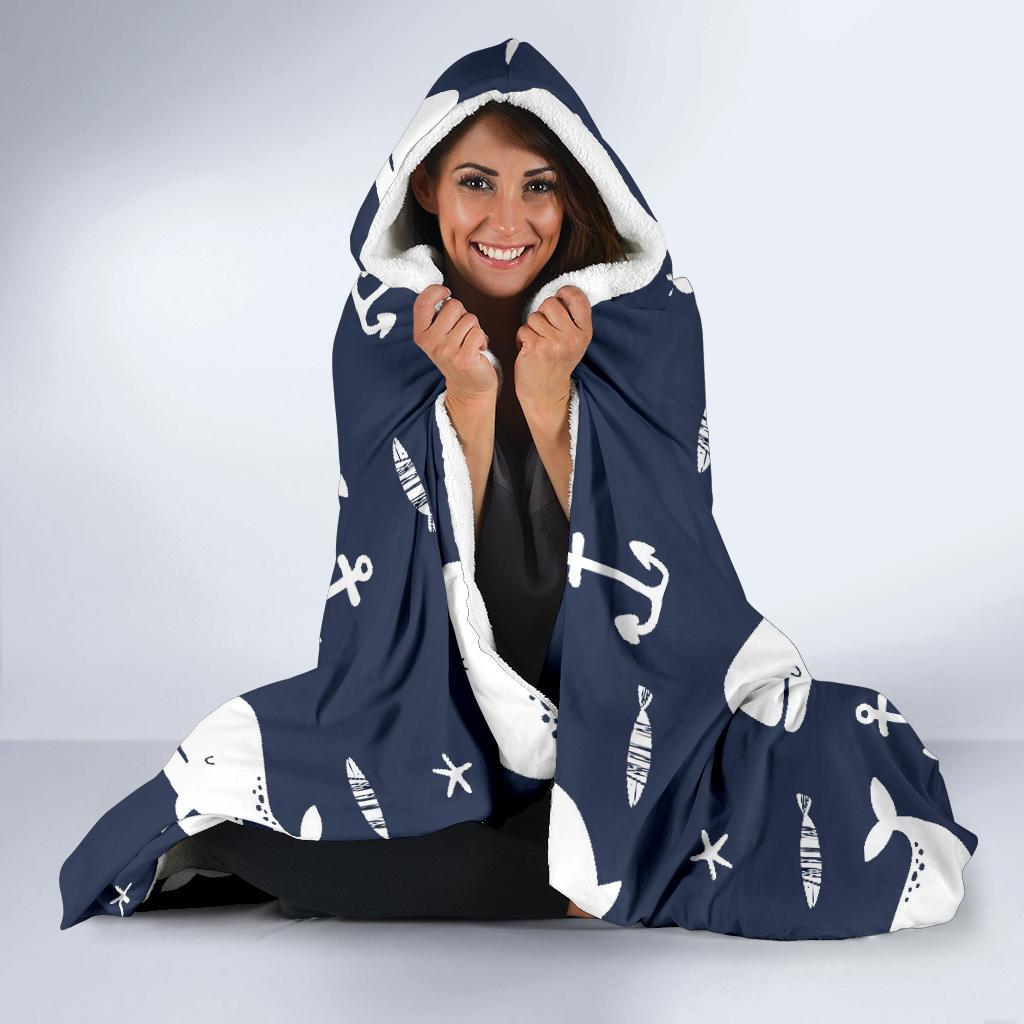 Pattern Print Humpback Whale Hooded Blanket-grizzshop