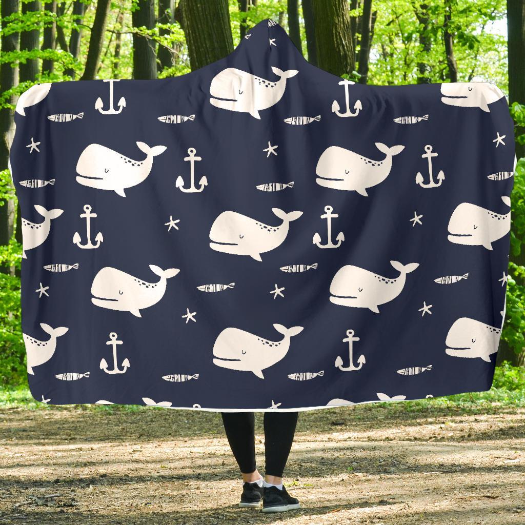 Pattern Print Humpback Whale Hooded Blanket-grizzshop