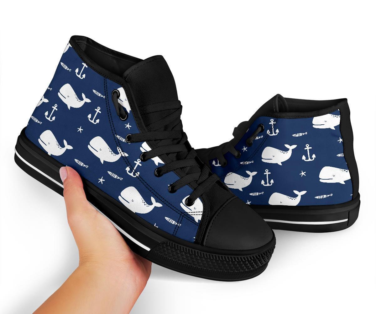 Pattern Print Humpback Whale Men Women's High Top Shoes-grizzshop