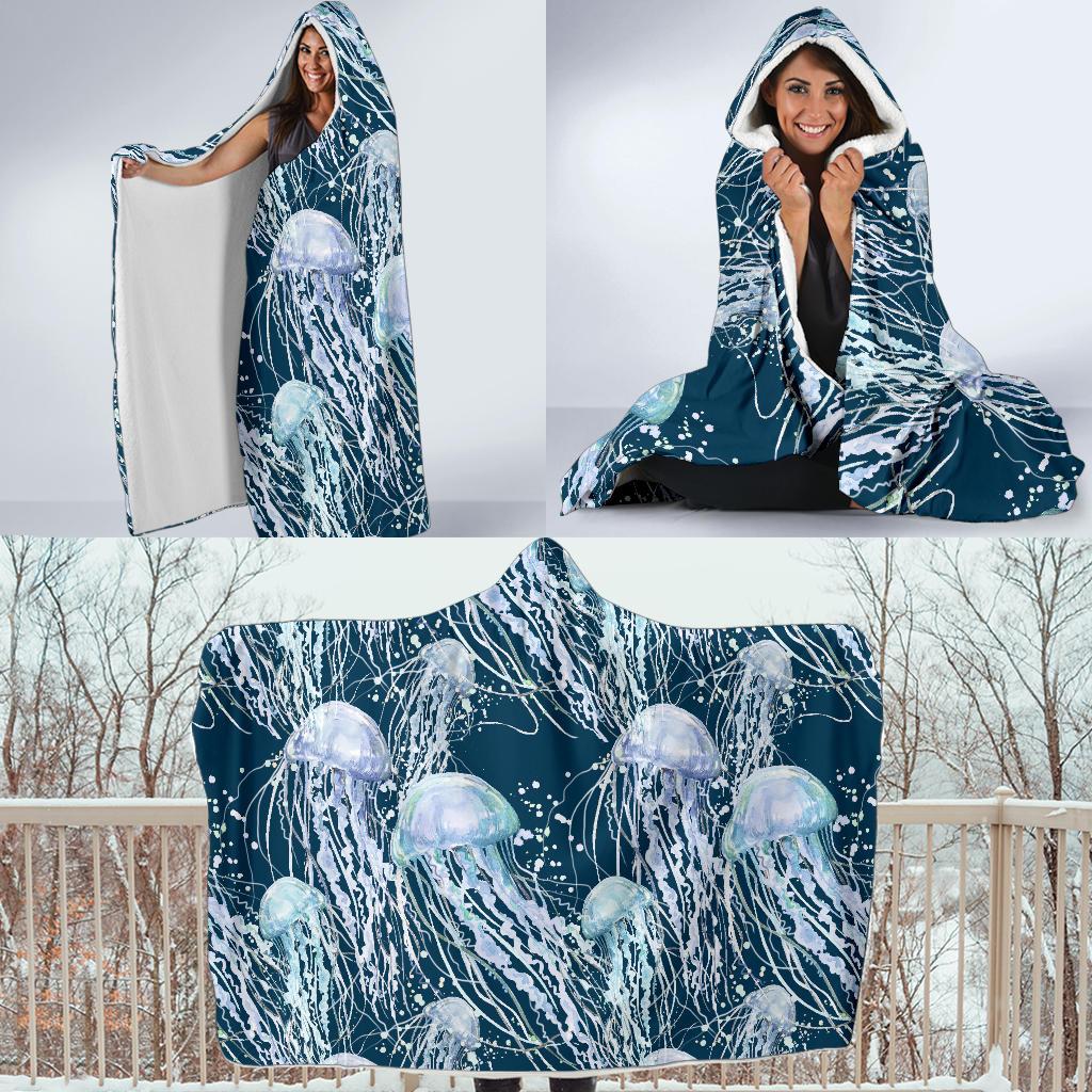 Pattern Print Jellyfish Hooded Blanket-grizzshop