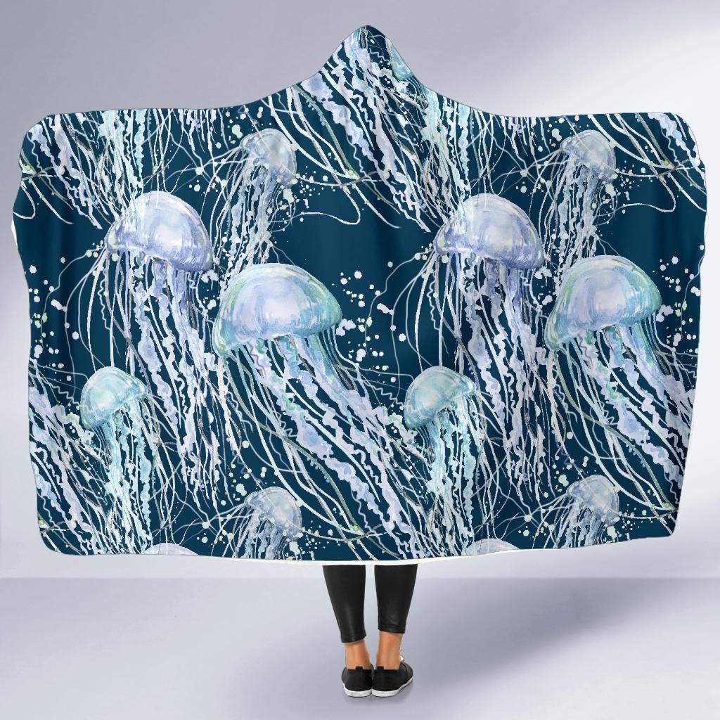 Pattern Print Jellyfish Hooded Blanket-grizzshop