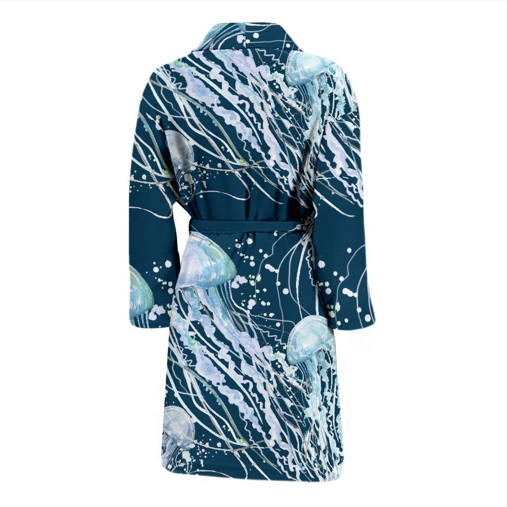 Pattern Print Jellyfish Men Long Robe-grizzshop