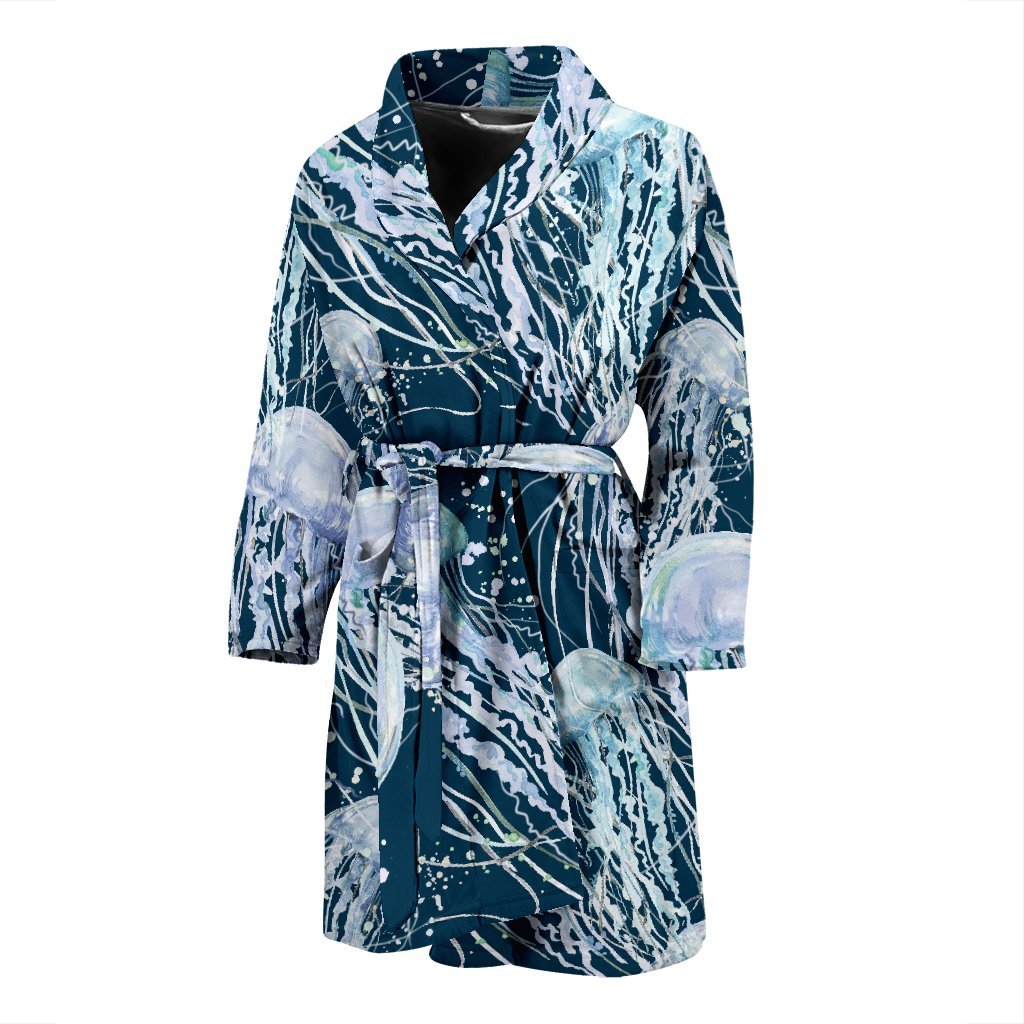 Pattern Print Jellyfish Men Long Robe-grizzshop