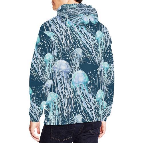 Pattern Print Jellyfish Men Pullover Hoodie-grizzshop