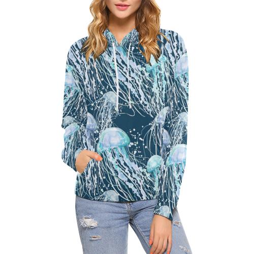Pattern Print Jellyfish Women Pullover Hoodie-grizzshop