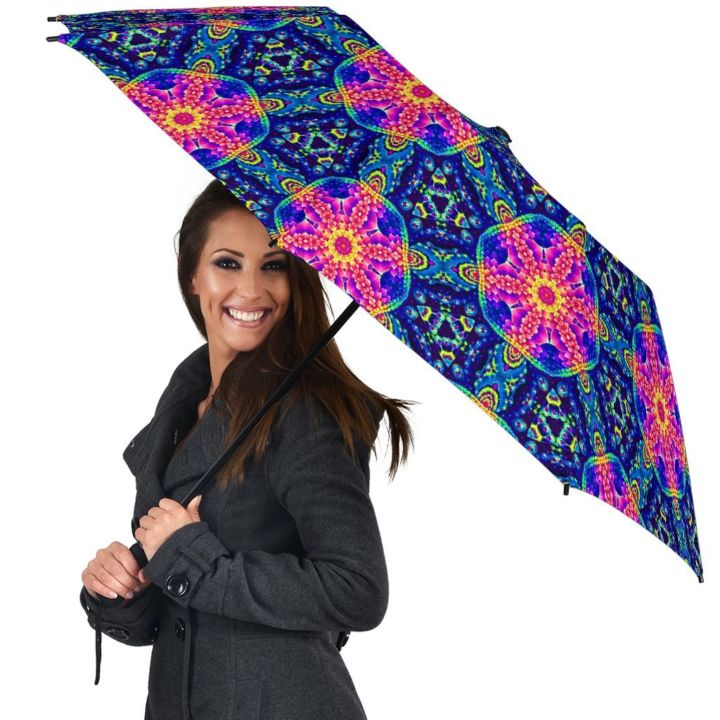 Pattern Print Kaleidoscope Automatic Foldable Umbrella-grizzshop