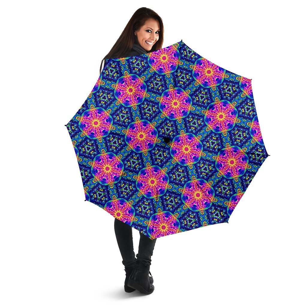 Pattern Print Kaleidoscope Automatic Foldable Umbrella-grizzshop