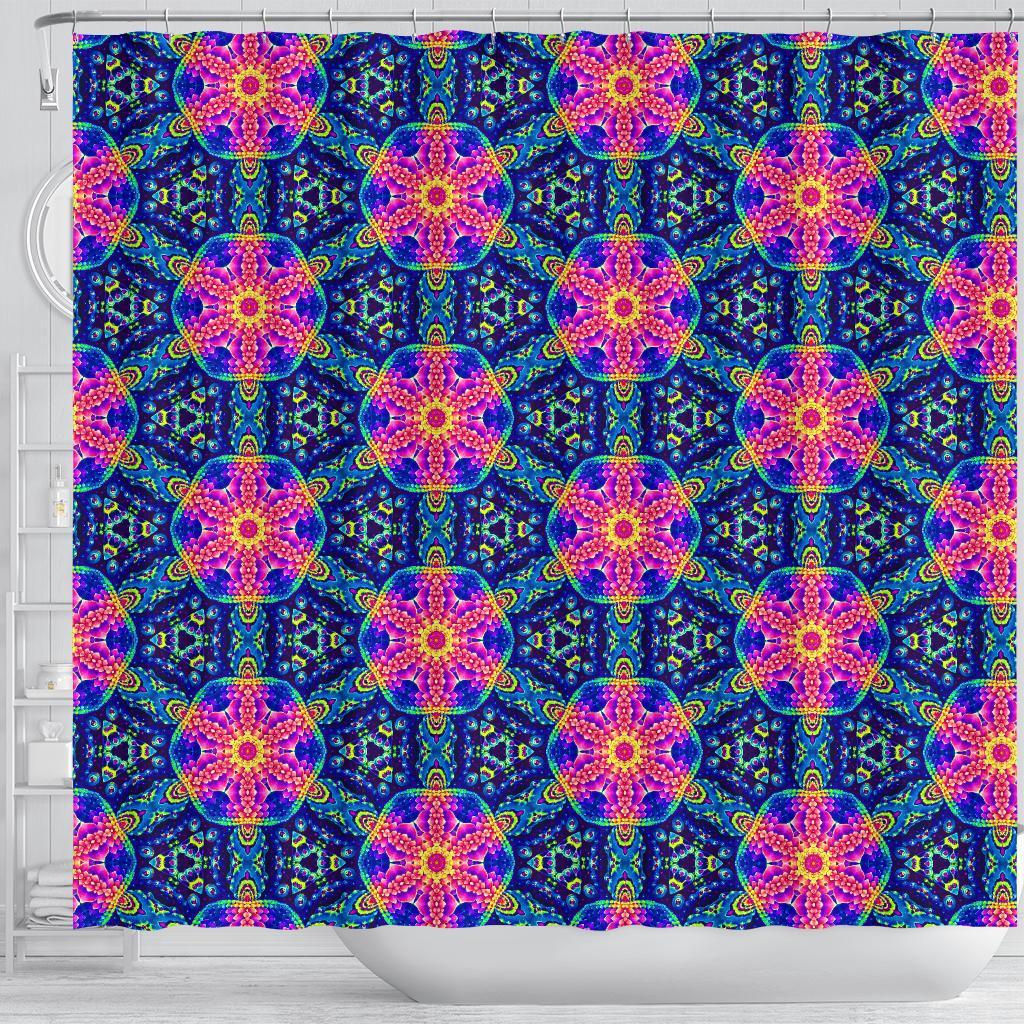 Pattern Print Kaleidoscope Bathroom Shower Curtain-grizzshop