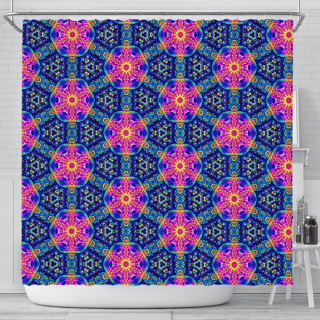 Pattern Print Kaleidoscope Bathroom Shower Curtain-grizzshop