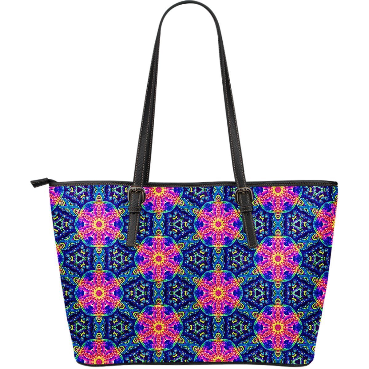 Pattern Print Kaleidoscope Leather Tote Bag-grizzshop