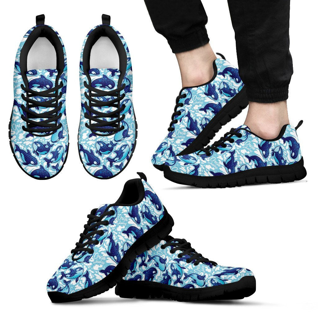 Pattern Print Killer Whale Orca Black Sneaker Shoes For Men Women-grizzshop