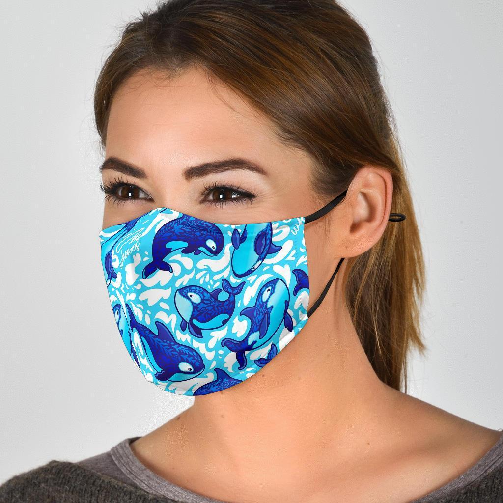 Pattern Print Killer Whale Orca Face Mask-grizzshop