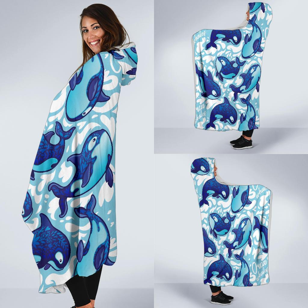 Pattern Print Killer Whale Orca Hooded Blanket-grizzshop
