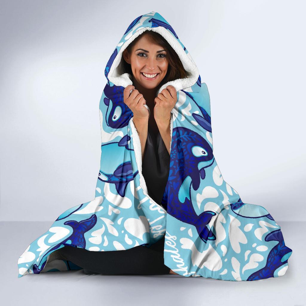 Pattern Print Killer Whale Orca Hooded Blanket-grizzshop