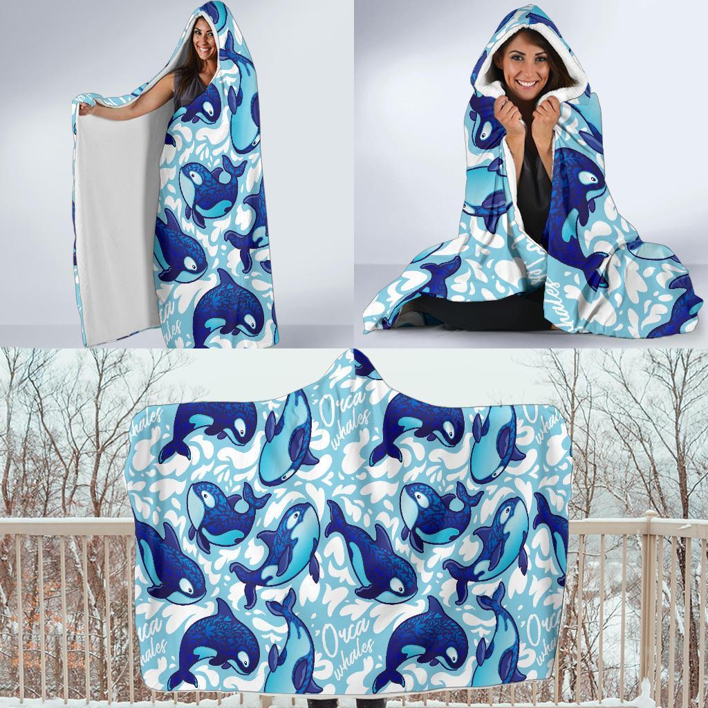 Pattern Print Killer Whale Orca Hooded Blanket-grizzshop