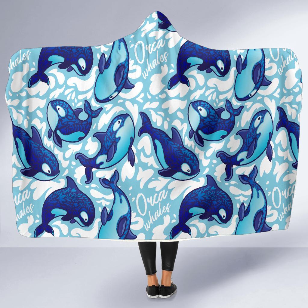 Pattern Print Killer Whale Orca Hooded Blanket-grizzshop
