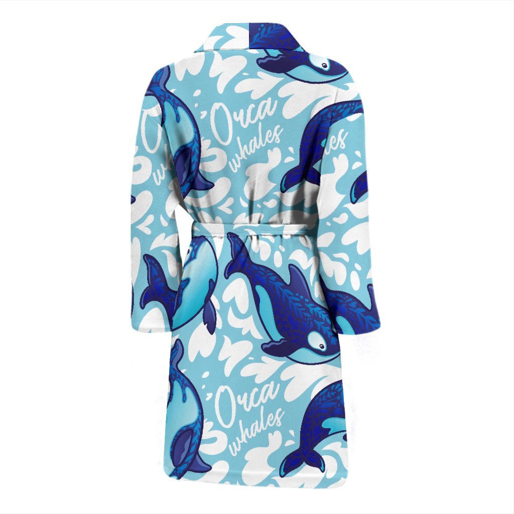 Pattern Print Killer Whale Orca Men Long Robe-grizzshop