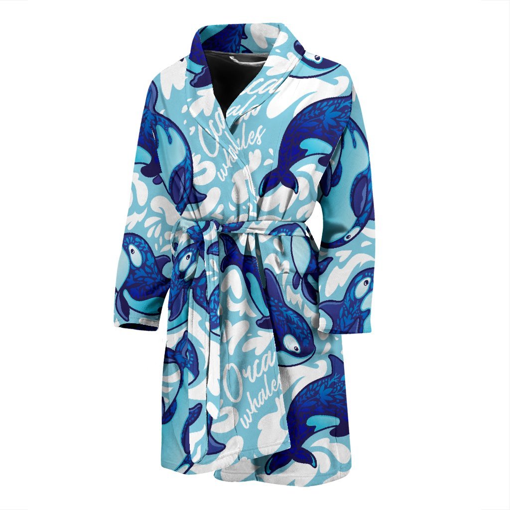 Pattern Print Killer Whale Orca Men Long Robe-grizzshop