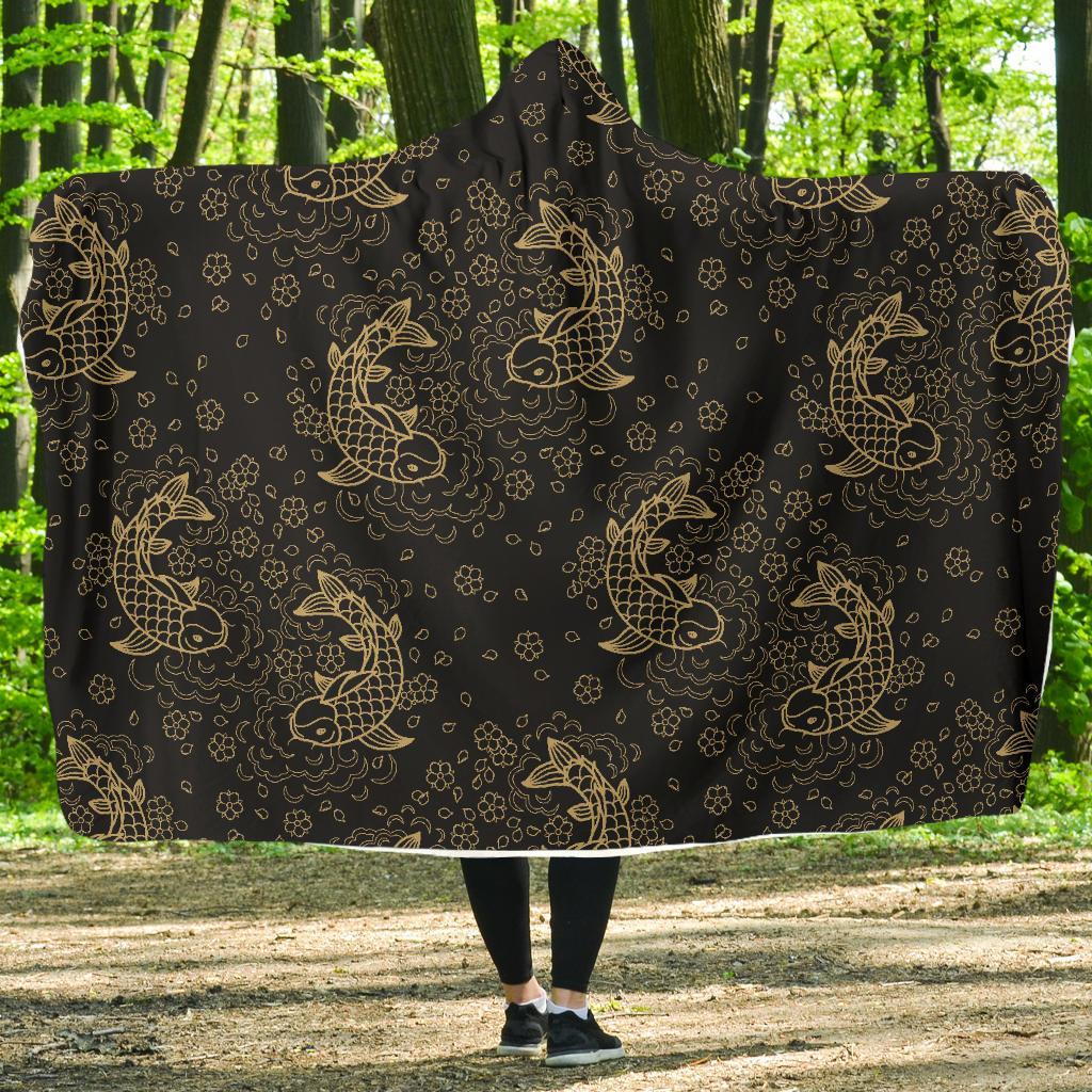 Pattern Print Koi Fish Hooded Blanket-grizzshop
