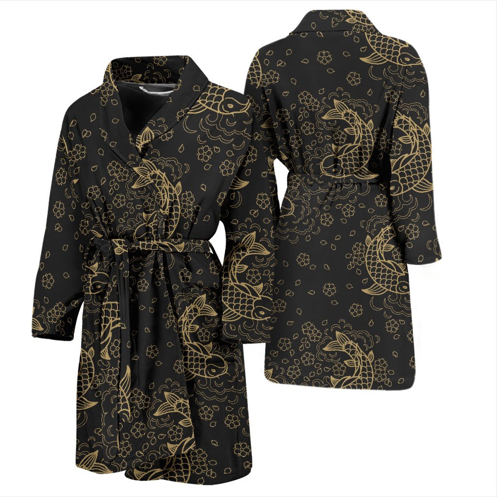 Pattern Print Koi Fish Men Long Robe-grizzshop