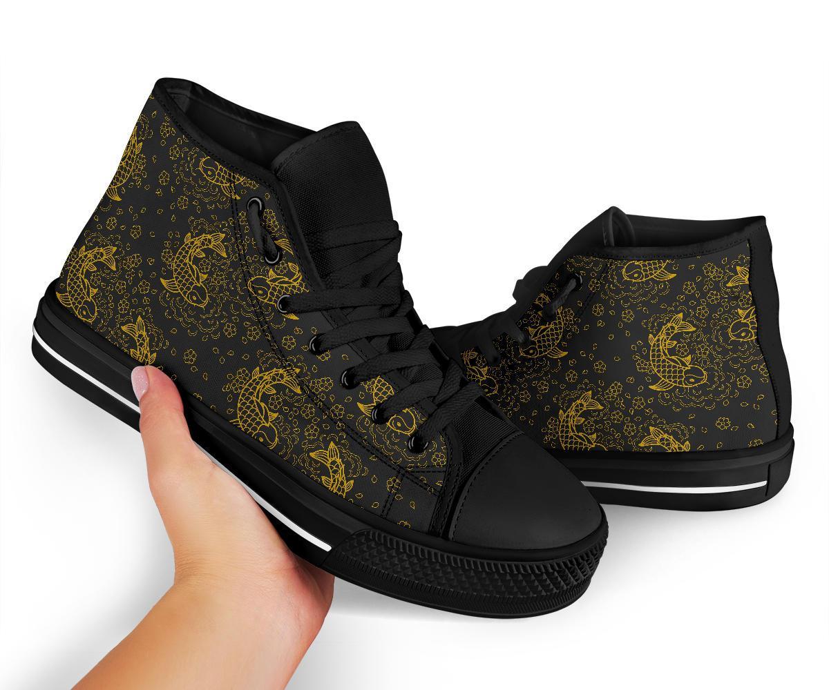 Pattern Print Koi Fish Men Women's High Top Shoes-grizzshop