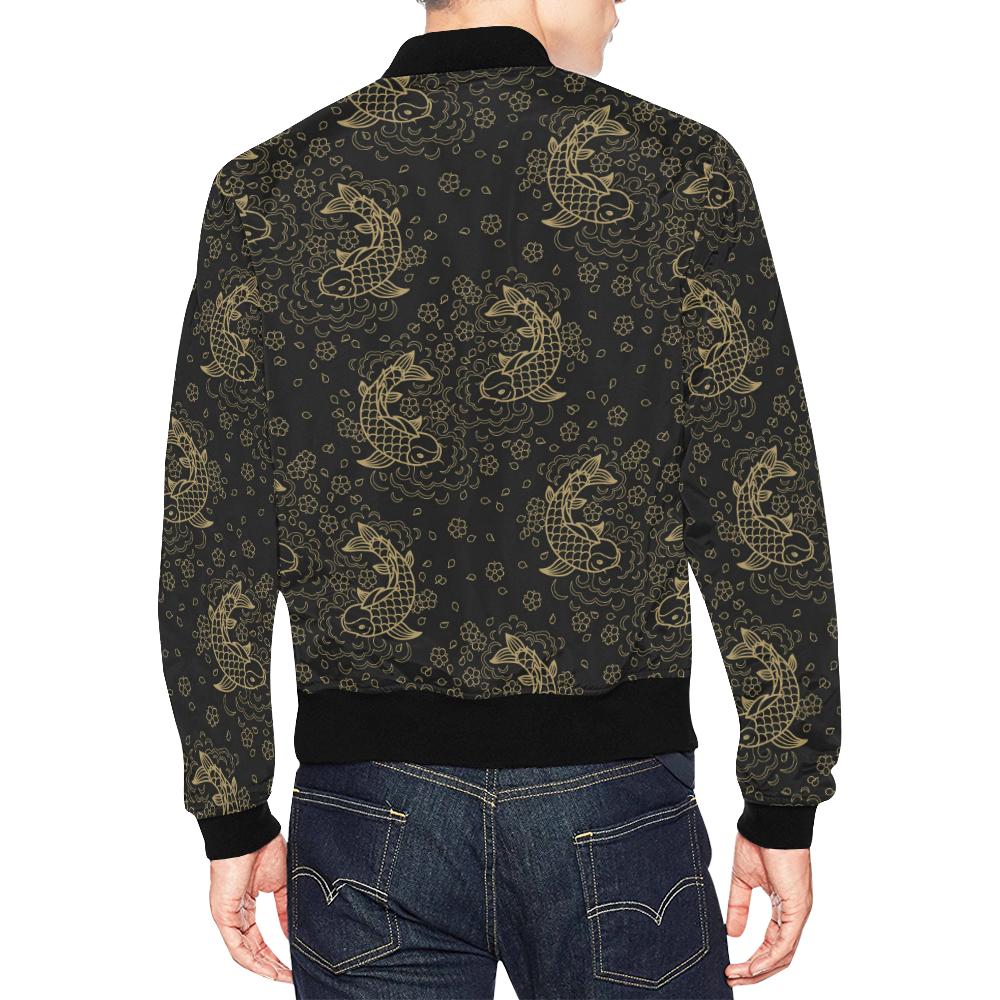 Pattern Print Koi Fish Men's Bomber Jacket-grizzshop