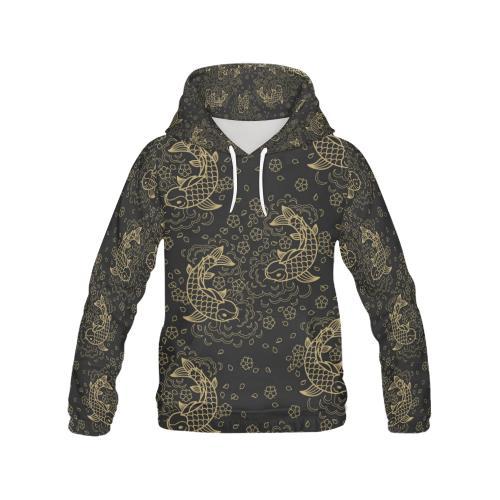 Pattern Print Koi Fish Women Pullover Hoodie-grizzshop