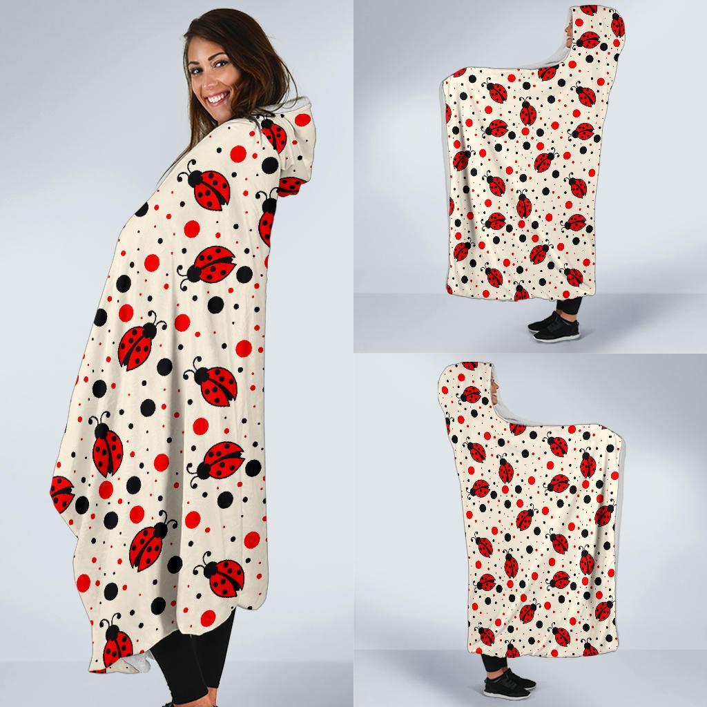 Pattern Print Ladybug Hooded Blanket-grizzshop