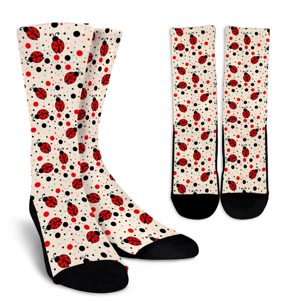 Pattern Print Ladybug Unisex Crew Socks-grizzshop