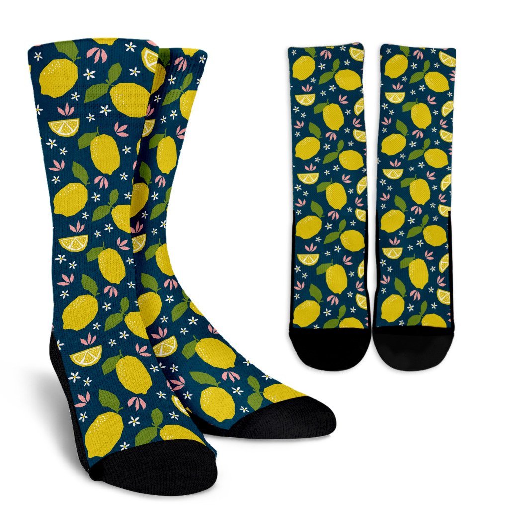 Pattern Print Lemon Unisex Crew Socks-grizzshop