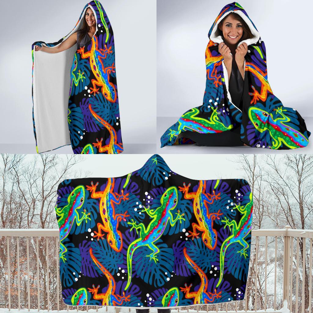 Pattern Print Lizard Hooded Blanket-grizzshop