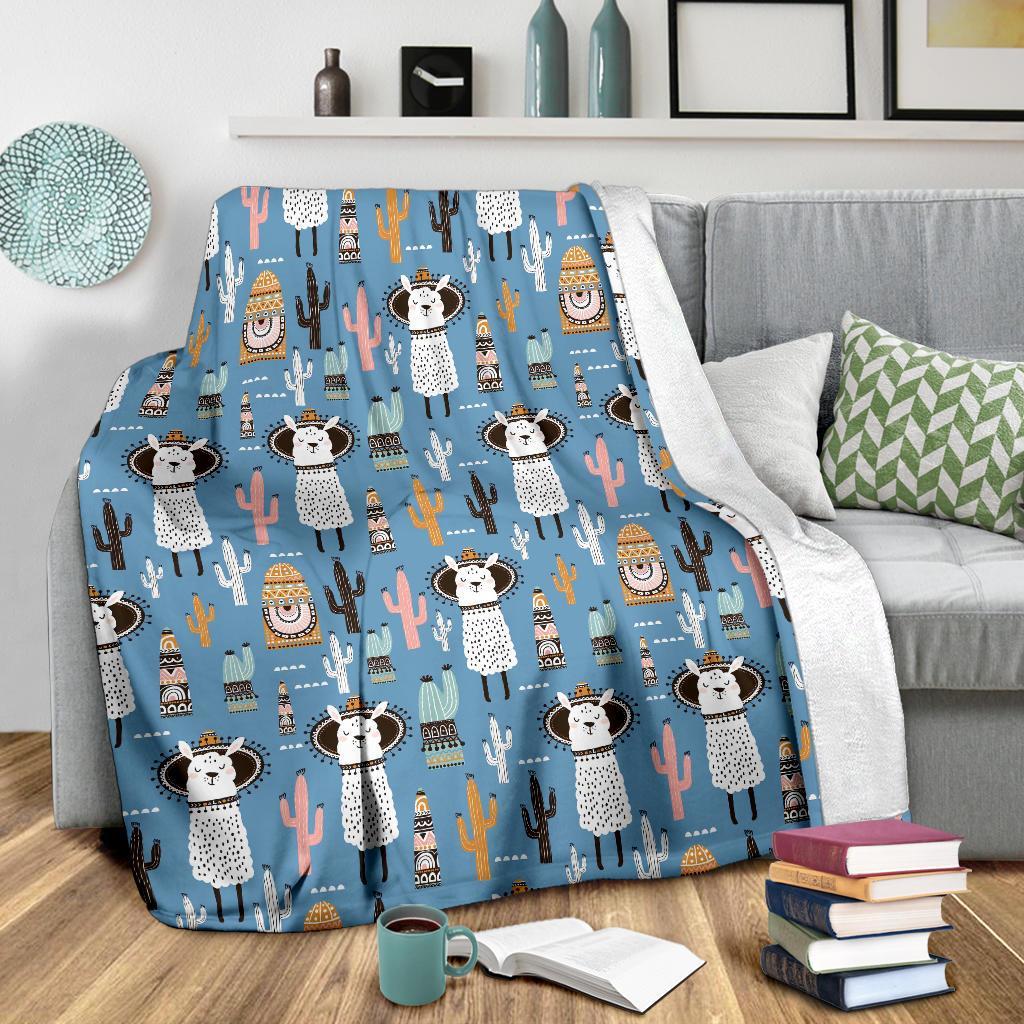 Pattern Print Llama Cactus Blanket-grizzshop