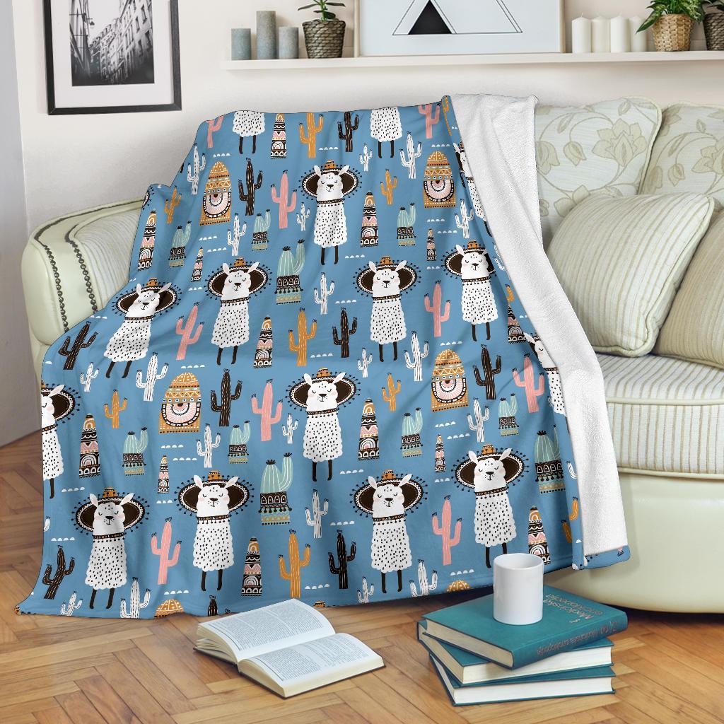 Pattern Print Llama Cactus Blanket-grizzshop