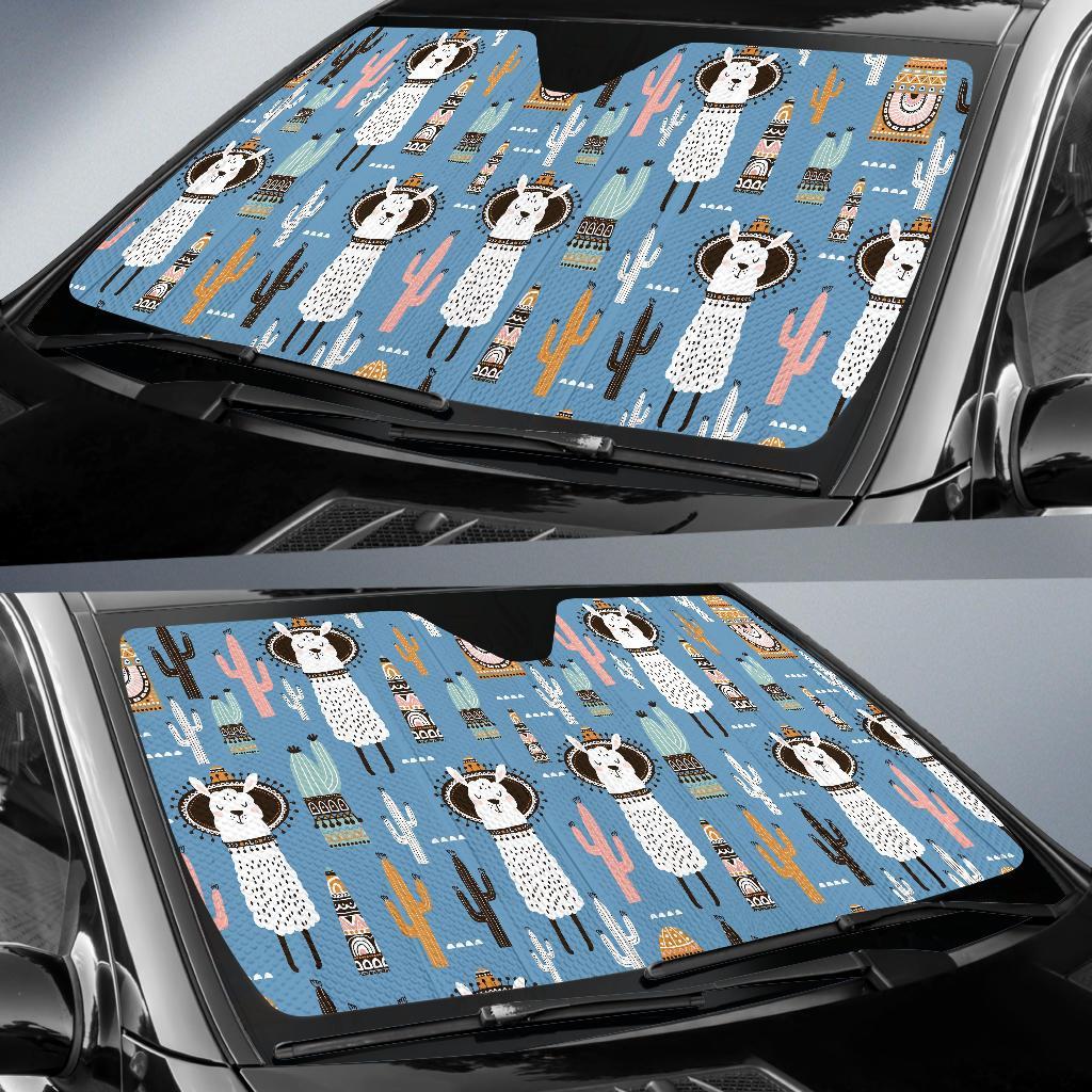 Pattern Print Llama Cactus Car Sun Shade-grizzshop
