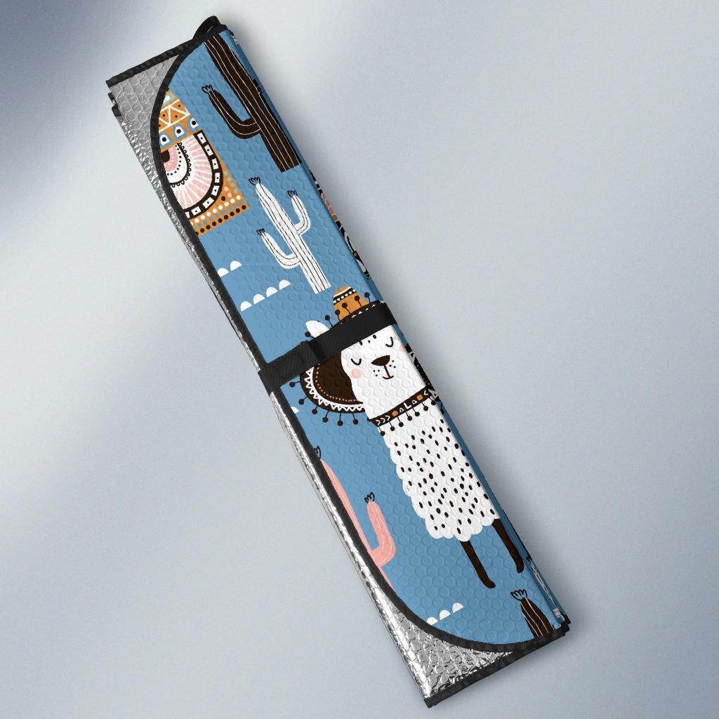 Pattern Print Llama Cactus Car Sun Shade-grizzshop