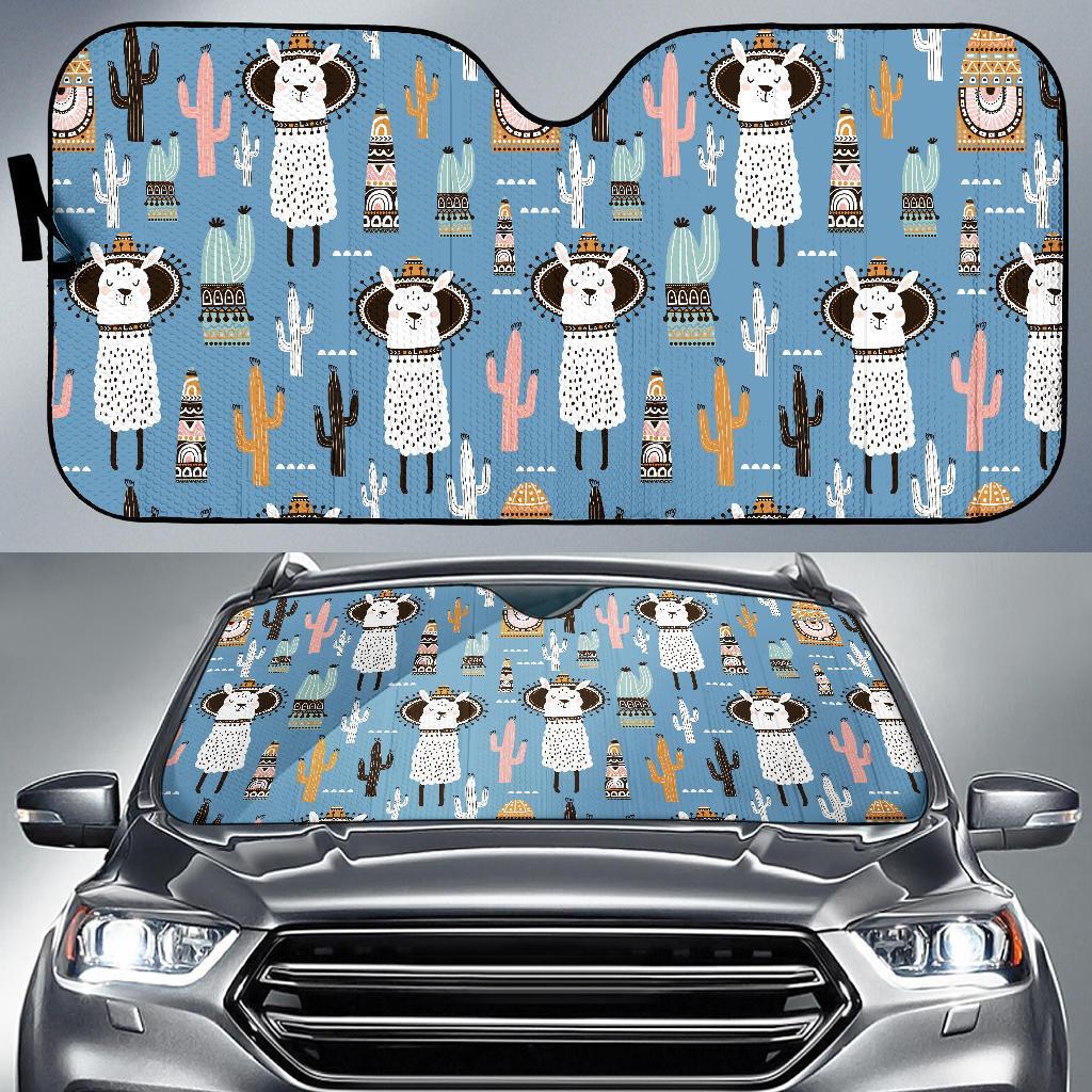 Pattern Print Llama Cactus Car Sun Shade-grizzshop