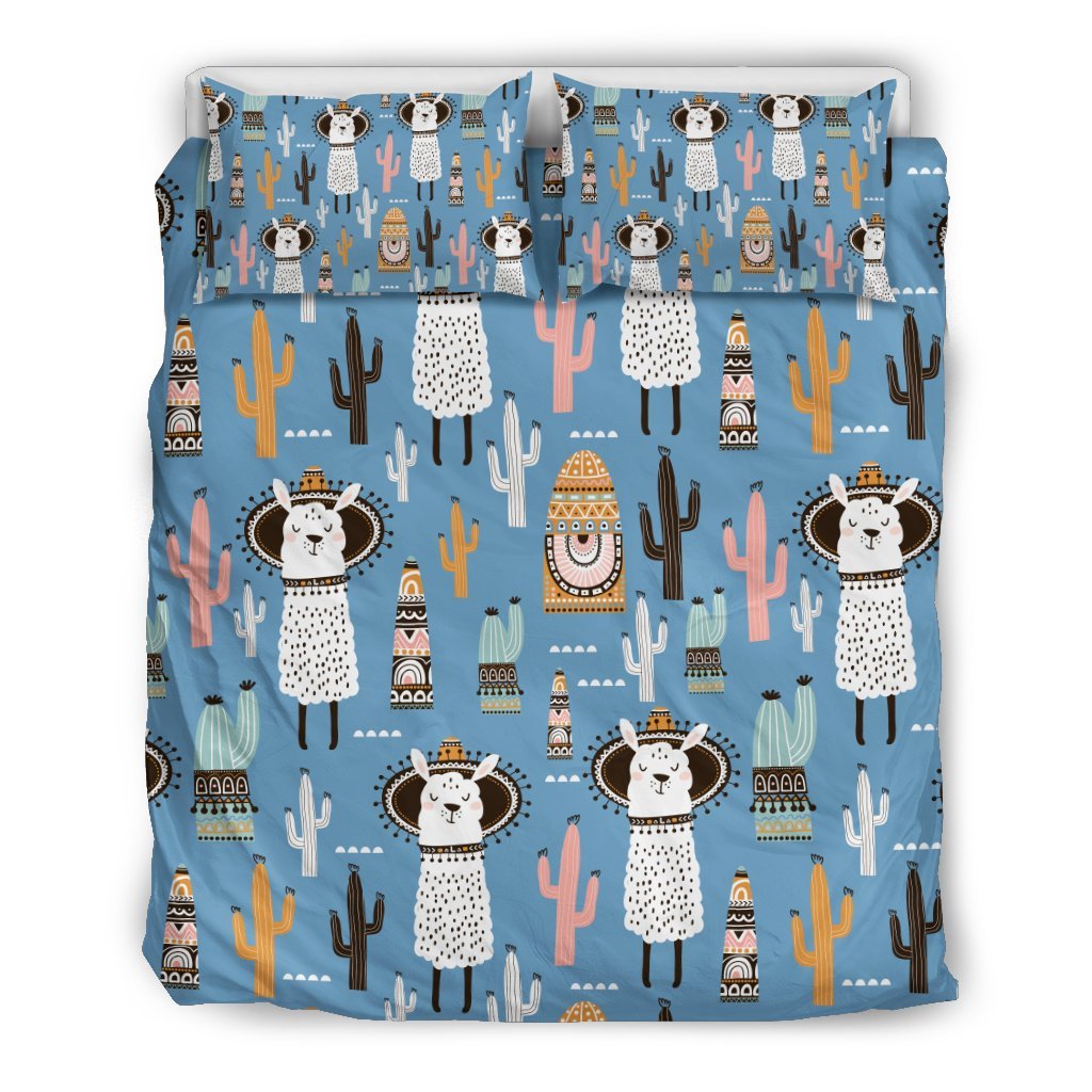 Pattern Print Llama Cactus Duvet Cover Bedding Set-grizzshop