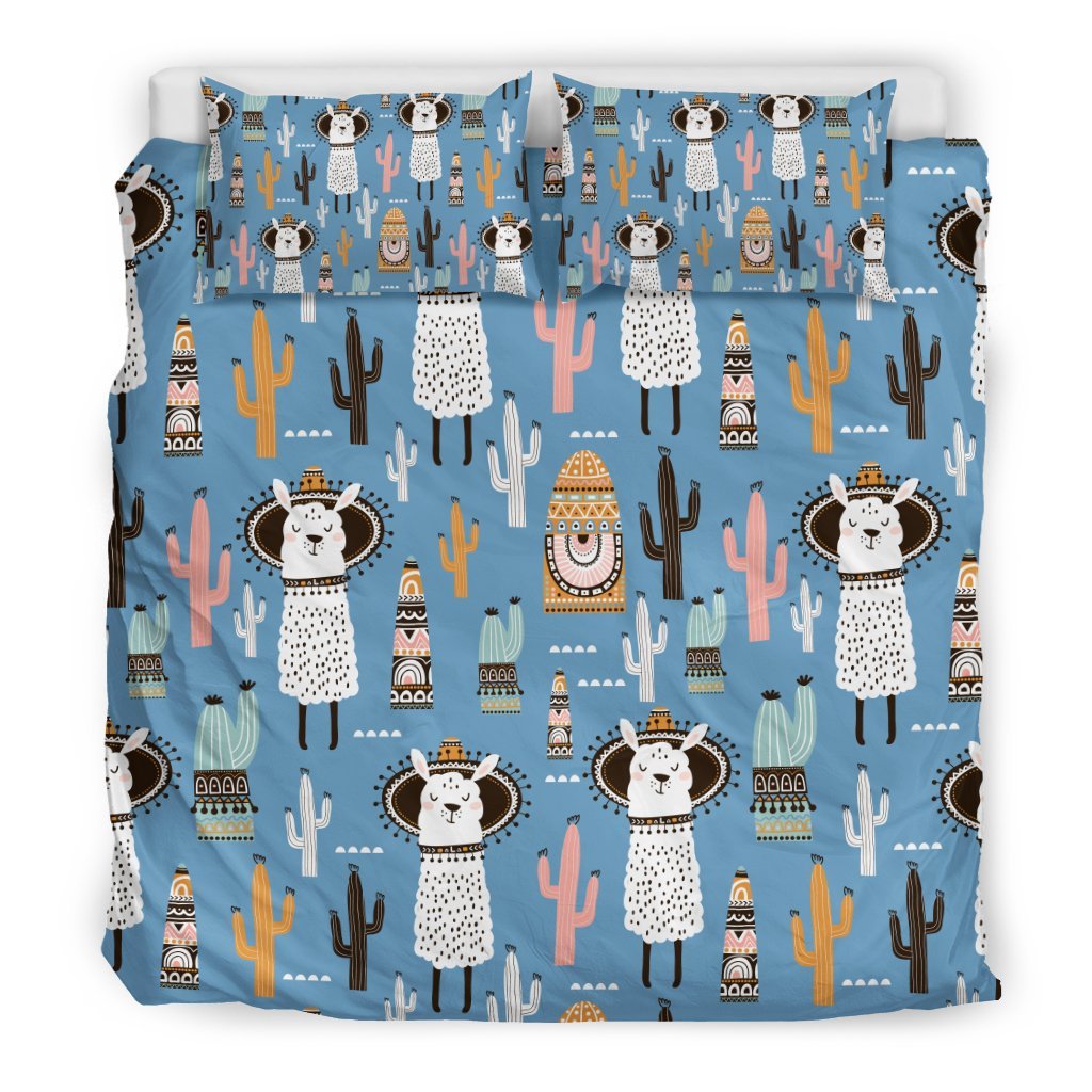 Pattern Print Llama Cactus Duvet Cover Bedding Set-grizzshop