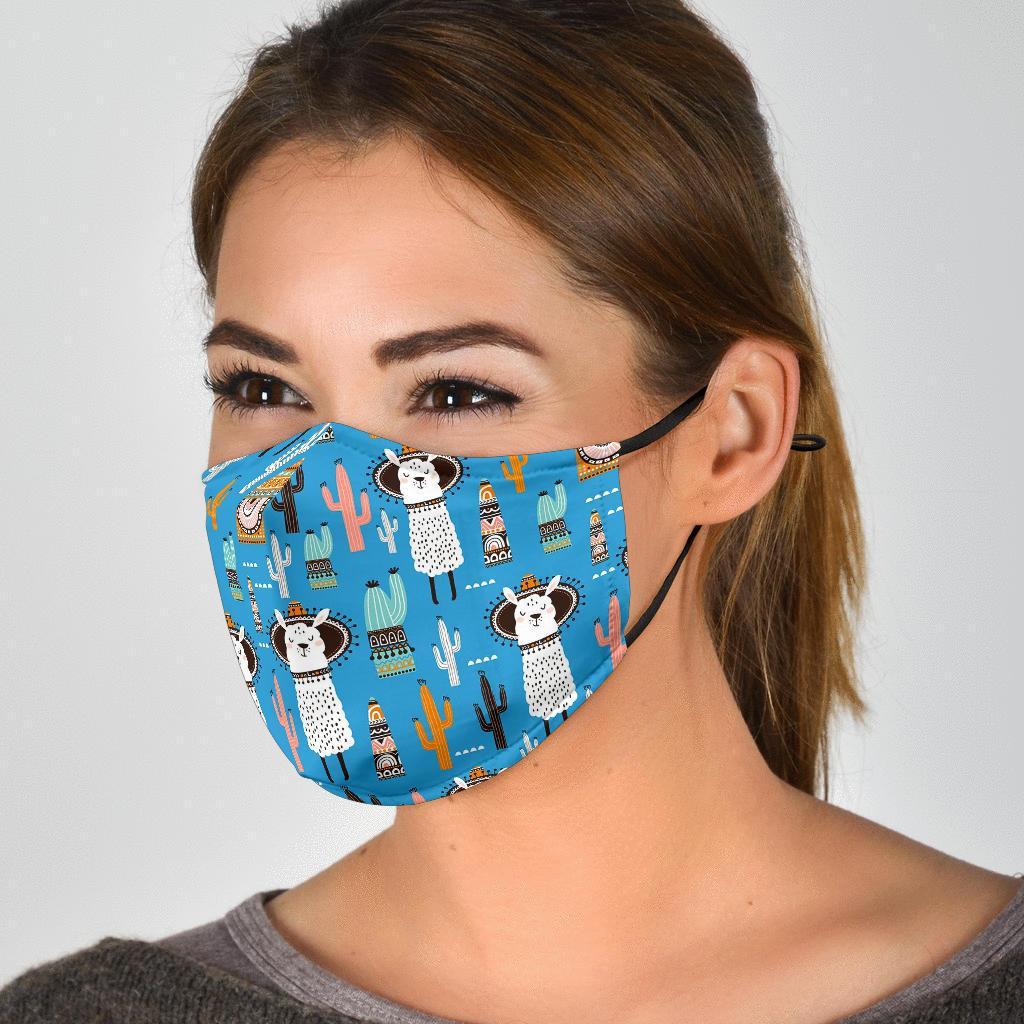 Pattern Print Llama Cactus Face Mask-grizzshop